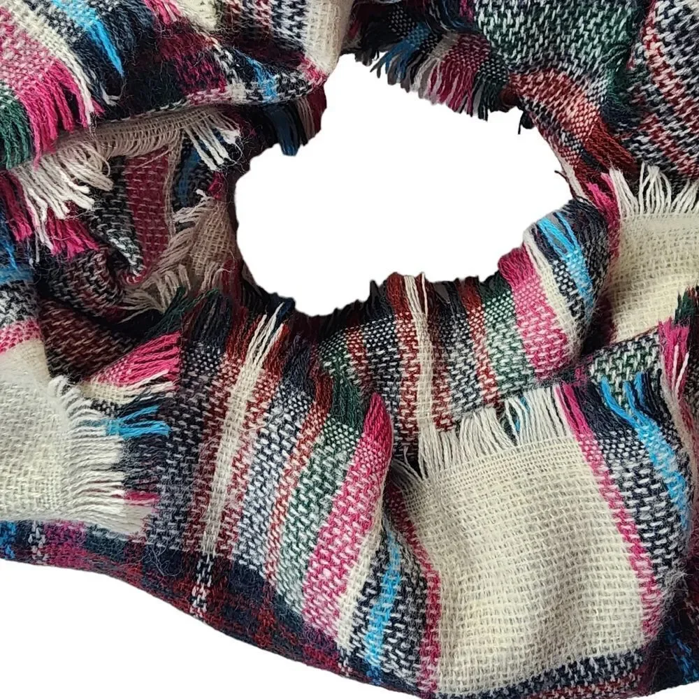Cozy Oversized Plaid Blanket Scarf Wrap Fringe Trim